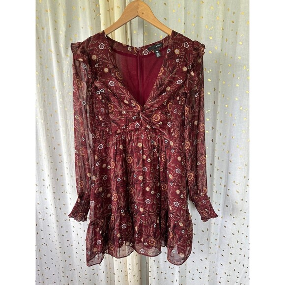 AQUA Exclusive Paisley Extended Shoulder Side Smock Back Zip Lined Dress M - Picture 2 of 6